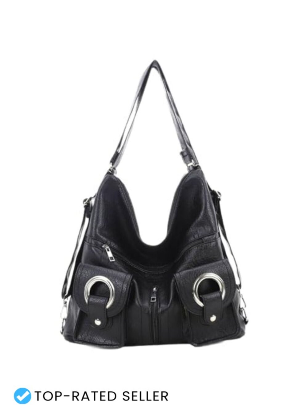 Hobo Purses for Women Black Leather Y2K Slouchy Shoulder Bag Backpack Handbag